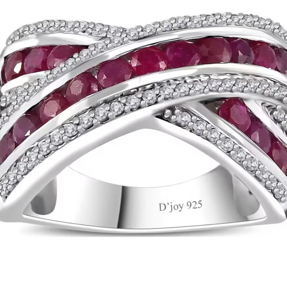 Ruby And White Zircon 2.20 Carat Criss Cross Ring In Sterling Silver